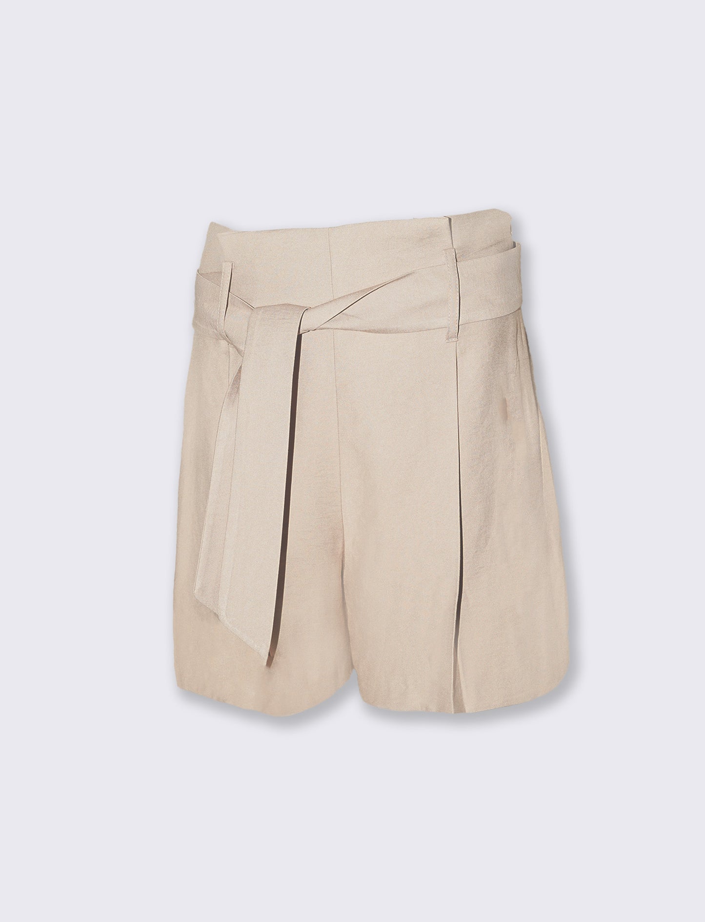 Pantaloncini in tessuto con pinches e cintura - Beige