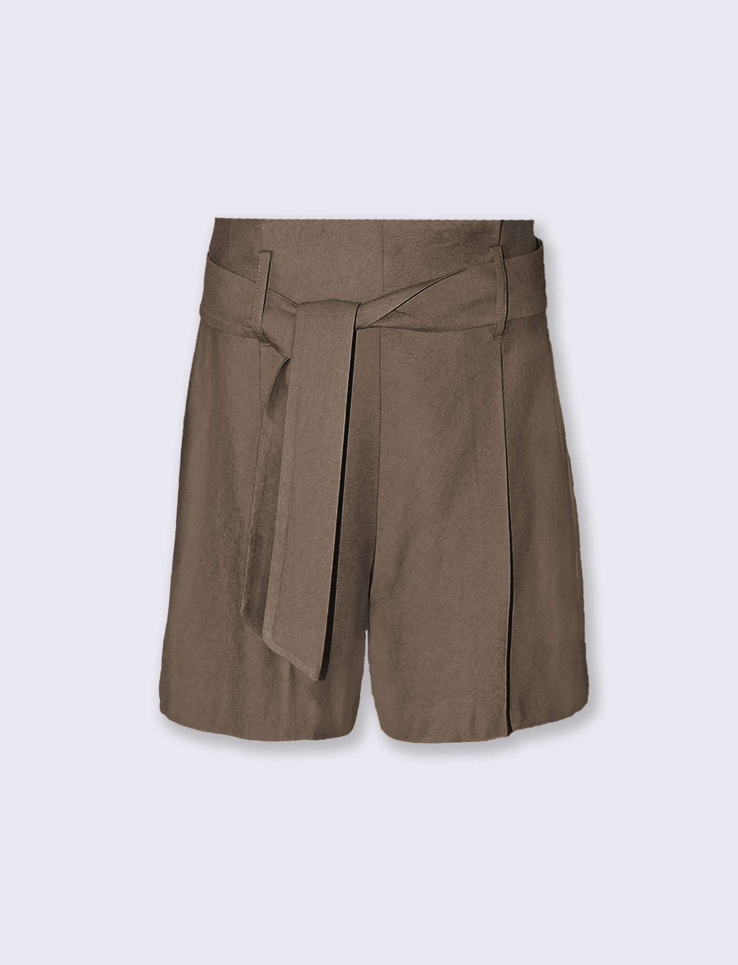 Fabric shorts with pleats and belt - Grey