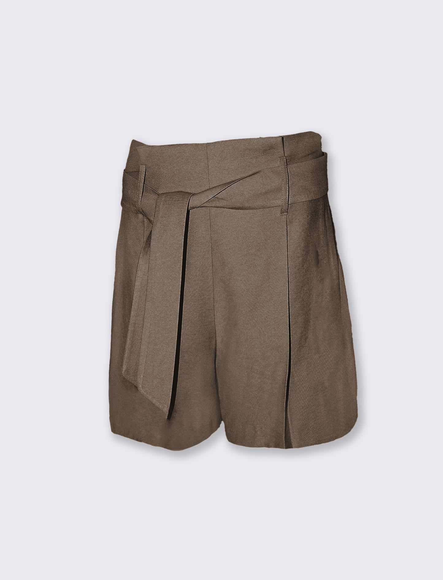 Fabric shorts with pleats and belt - Grey