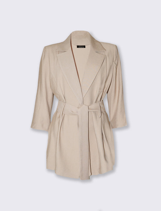 Giacca con maniche a tre quarti e cintura - Beige