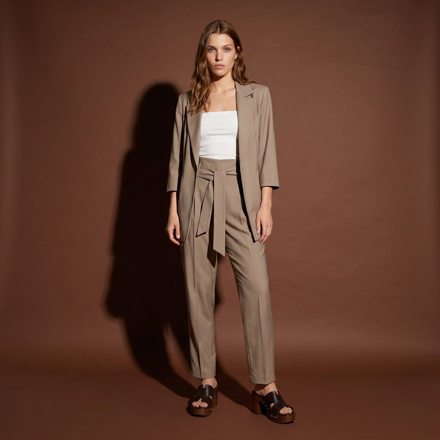 Ankle Pants with Waist Belt - Grey