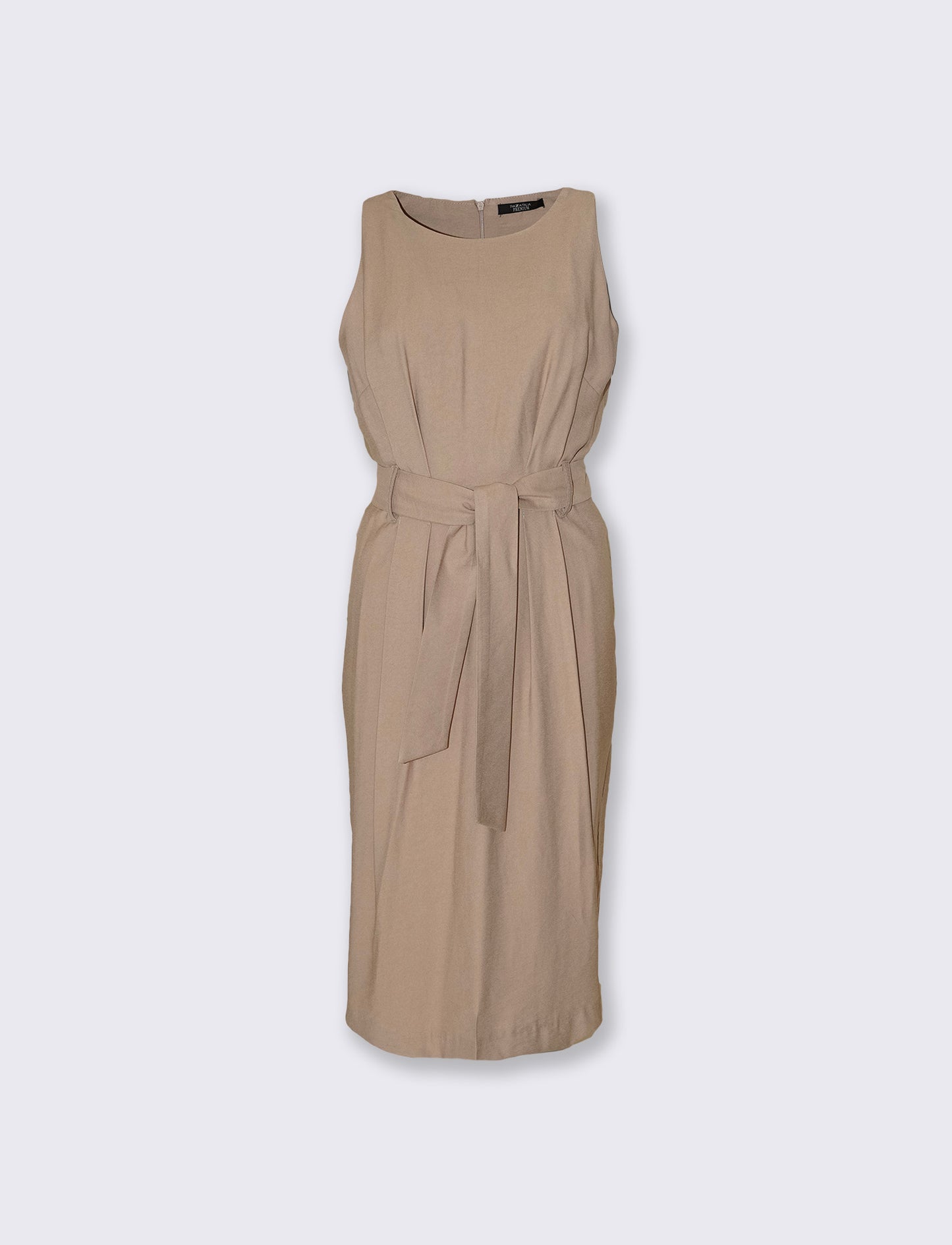 Midi halter dress with waist belt - Beige