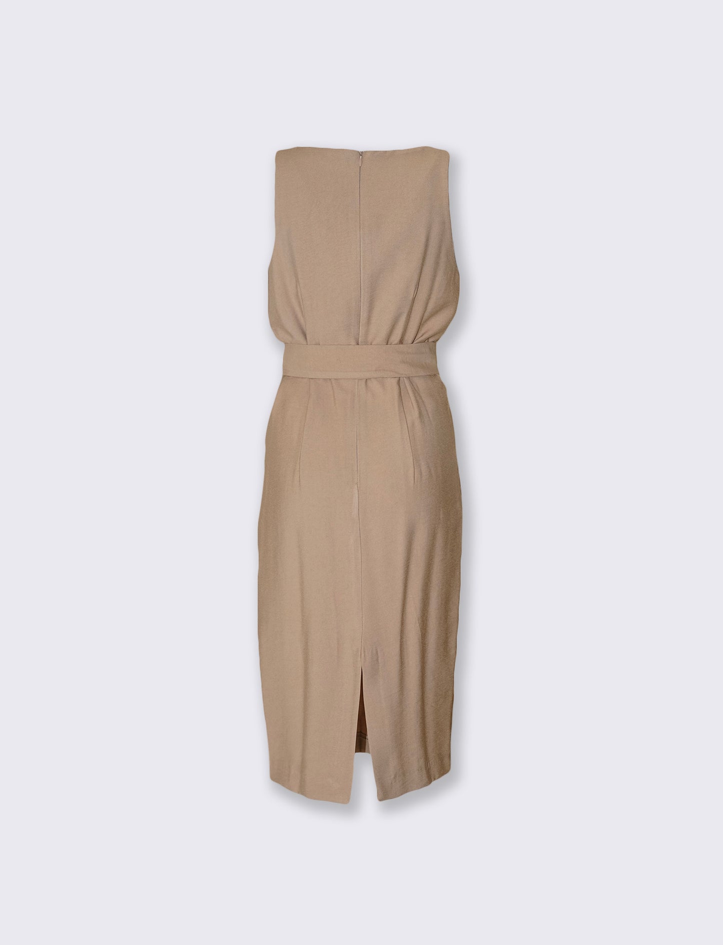 Midi halter dress with waist belt - Beige