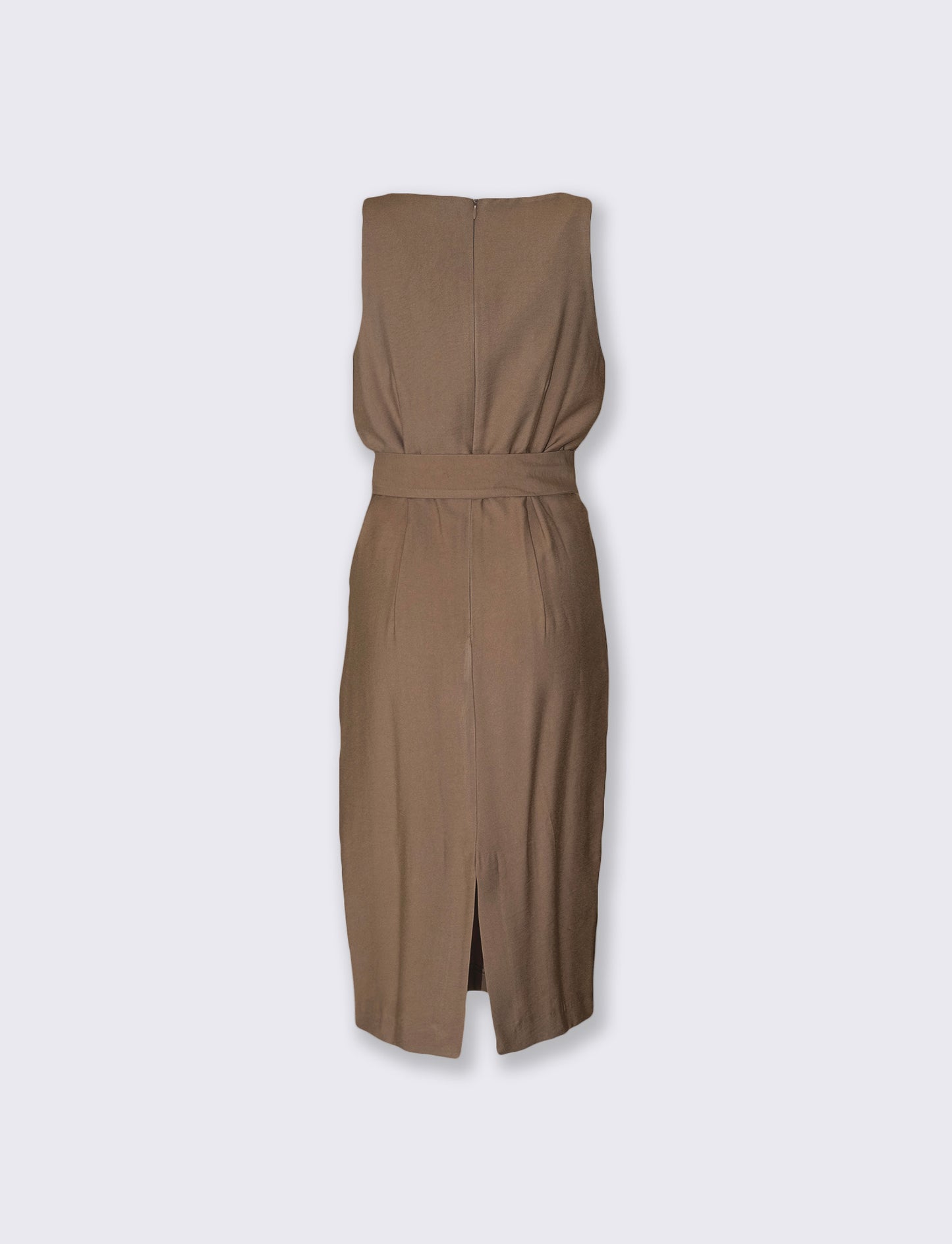 Midi halter dress with waist belt - Grey