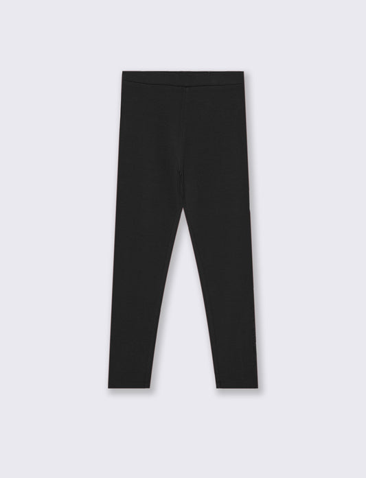 Leggings con applicazione in finta pelle. - Nero
