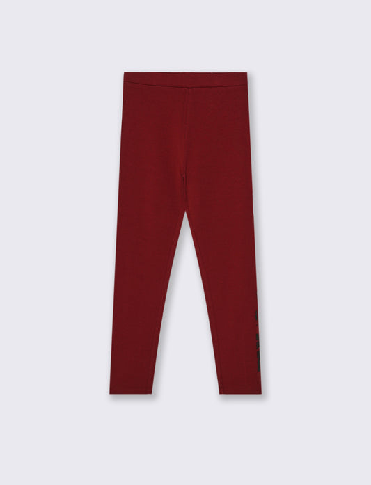 Leggings con applicazione in finta pelle. - Bordeaux