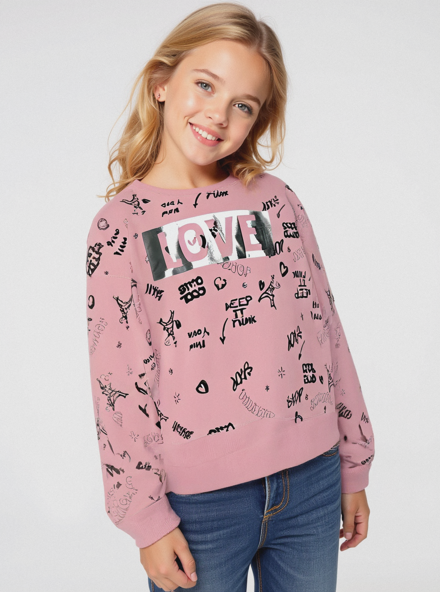 Felpa girocollo in cotone. - Rosa