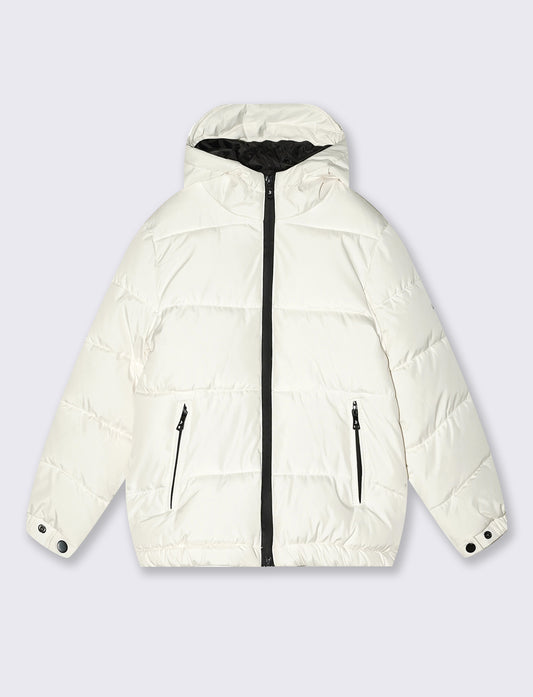 Giubbotto piumino minimal con cappuccio - Bianco latte