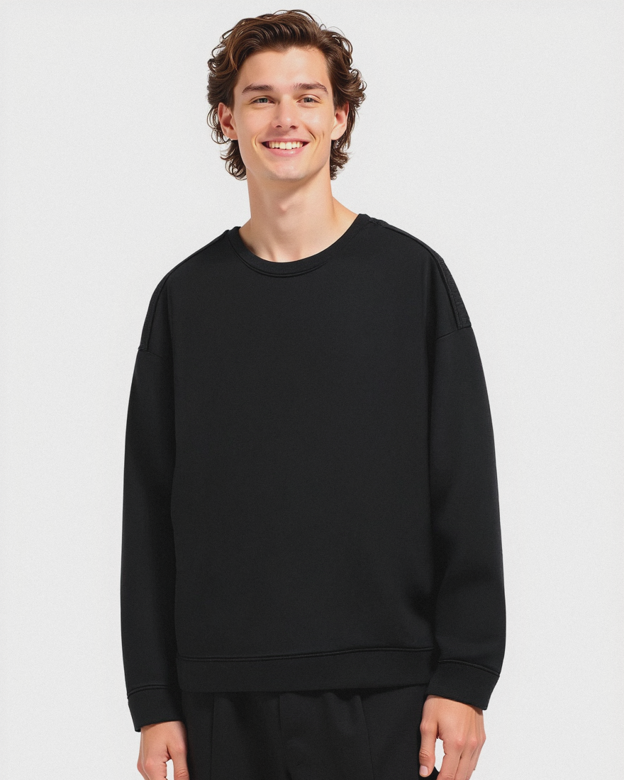 FELPA BASIC GIROCOLLO RELAXED FIT - Nero