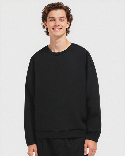 FELPA BASIC GIROCOLLO RELAXED FIT - Nero
