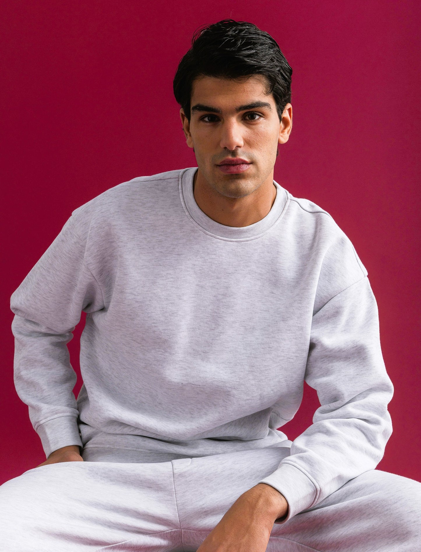 FELPA BASIC GIROCOLLO RELAXED FIT - Grigio mel.