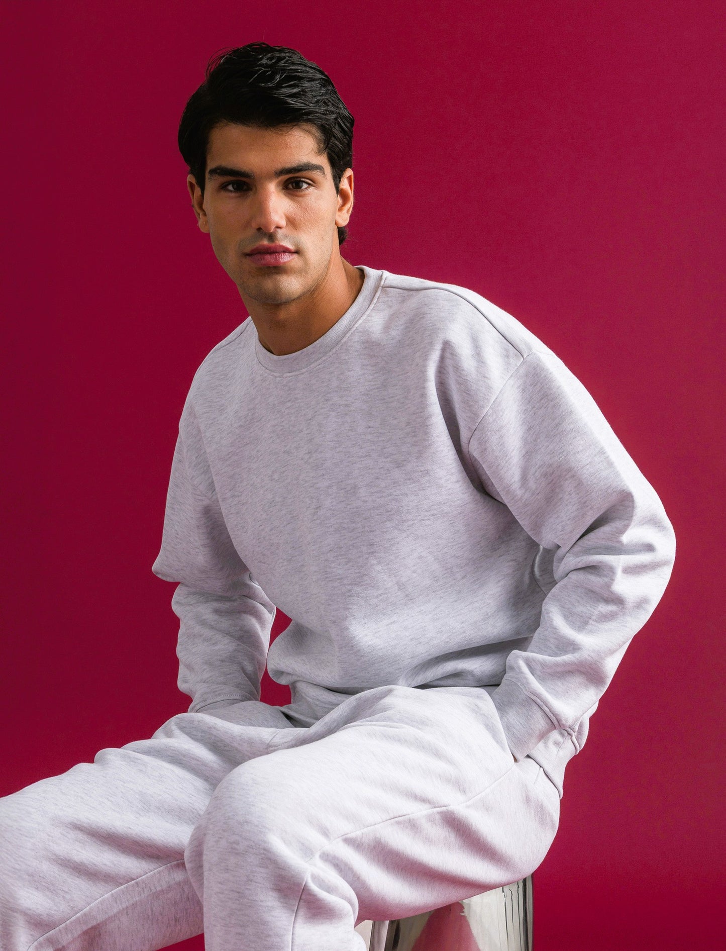 FELPA BASIC GIROCOLLO RELAXED FIT - Grigio mel.