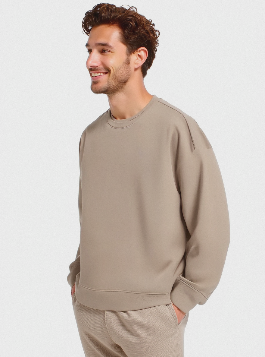 FELPA BASIC GIROCOLLO RELAXED FIT - Beige