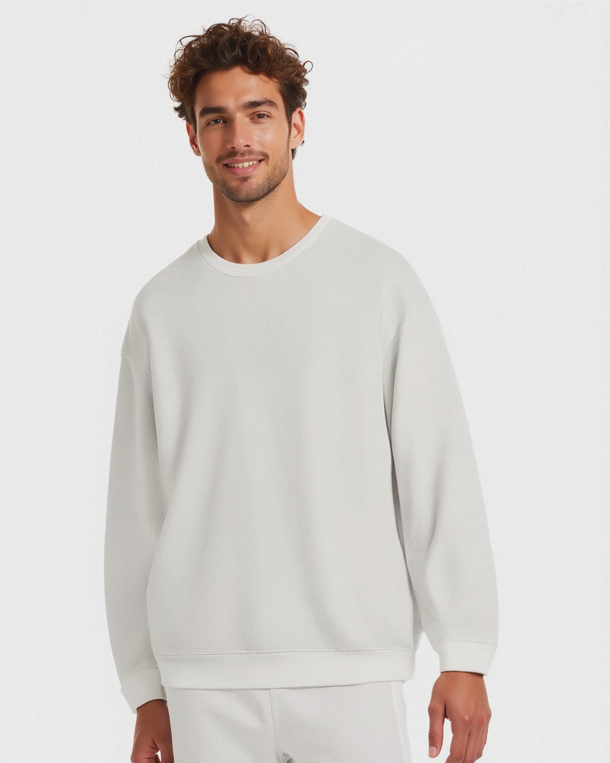 FELPA BASIC GIROCOLLO RELAXED FIT - Bianco