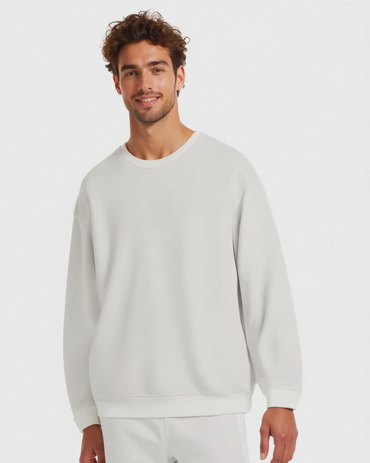 FELPA BASIC GIROCOLLO RELAXED FIT - Bianco