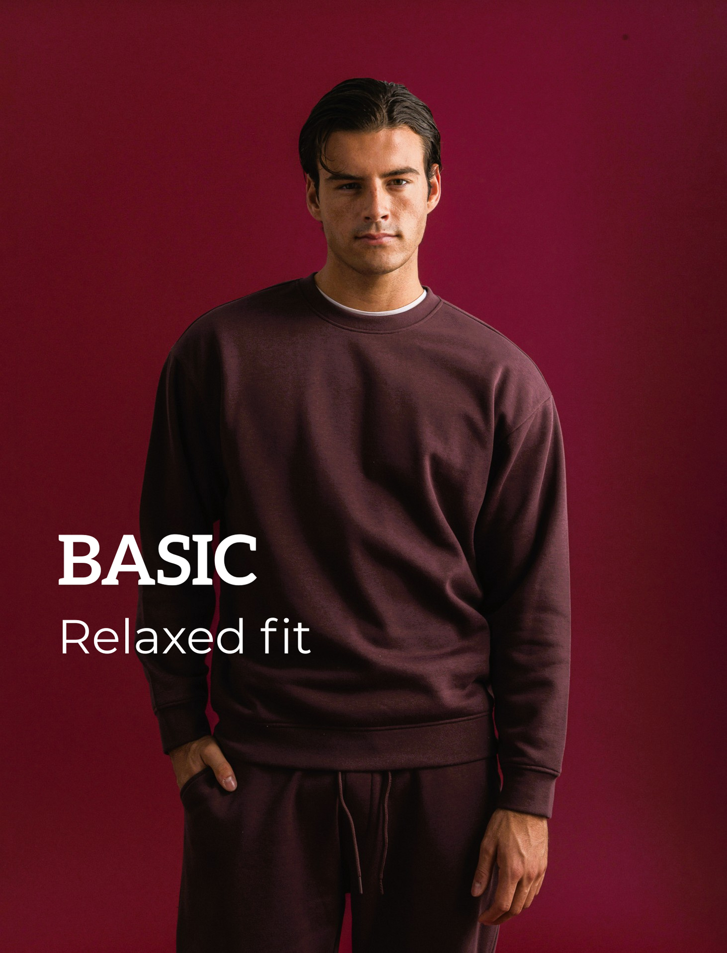 FELPA BASIC GIROCOLLO RELAXED FIT - Bordeaux