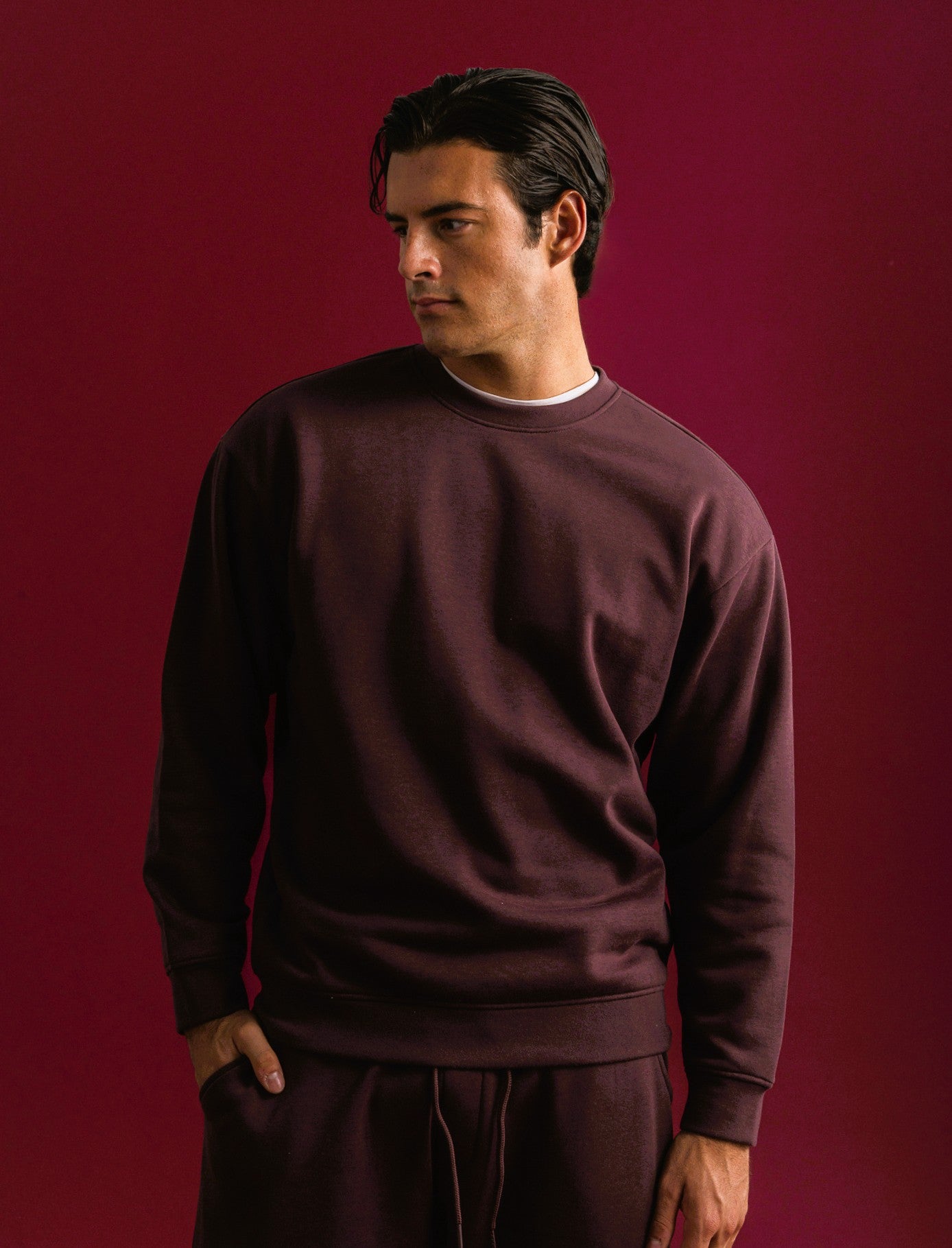FELPA BASIC GIROCOLLO RELAXED FIT - Bordeaux