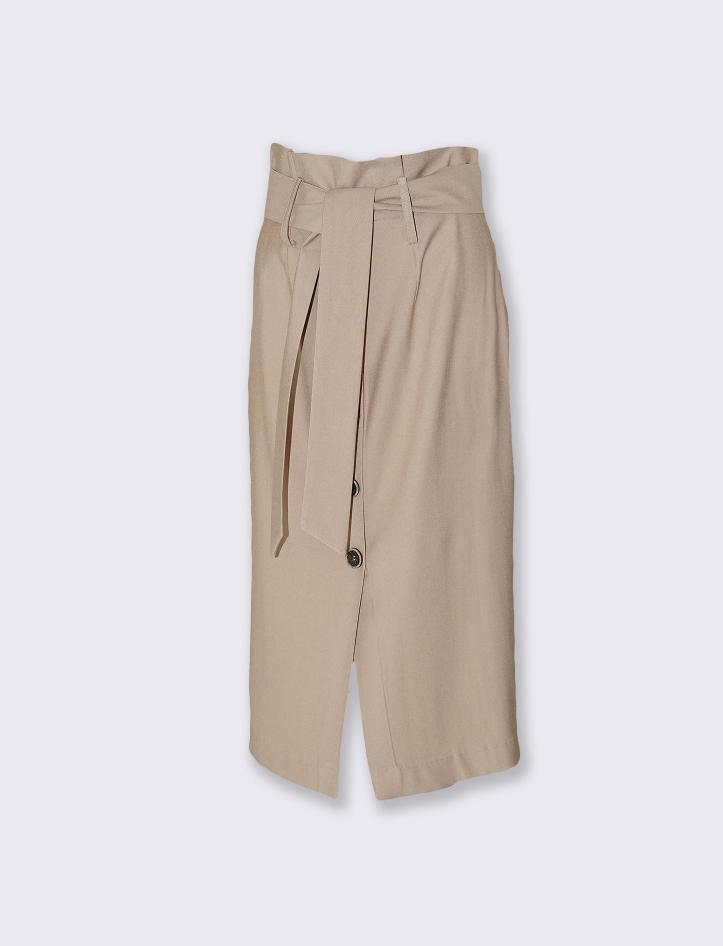 Gonna midi con bottoni e cintura vita - Beige