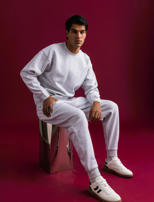 PANTALONI JOGGER BASIC IN FELPA - Grigio mel.
