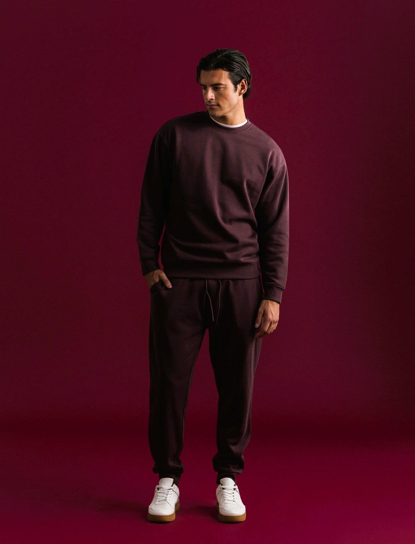PANTALONI JOGGER BASIC IN FELPA - Bordeaux