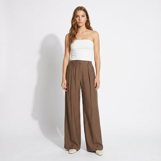 Pantaloni palazzo con pinches e tasche - Grigio fango