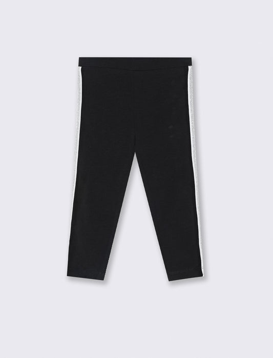 LEGGINS IN COTONE CON BANDA LATERALE. - Nero