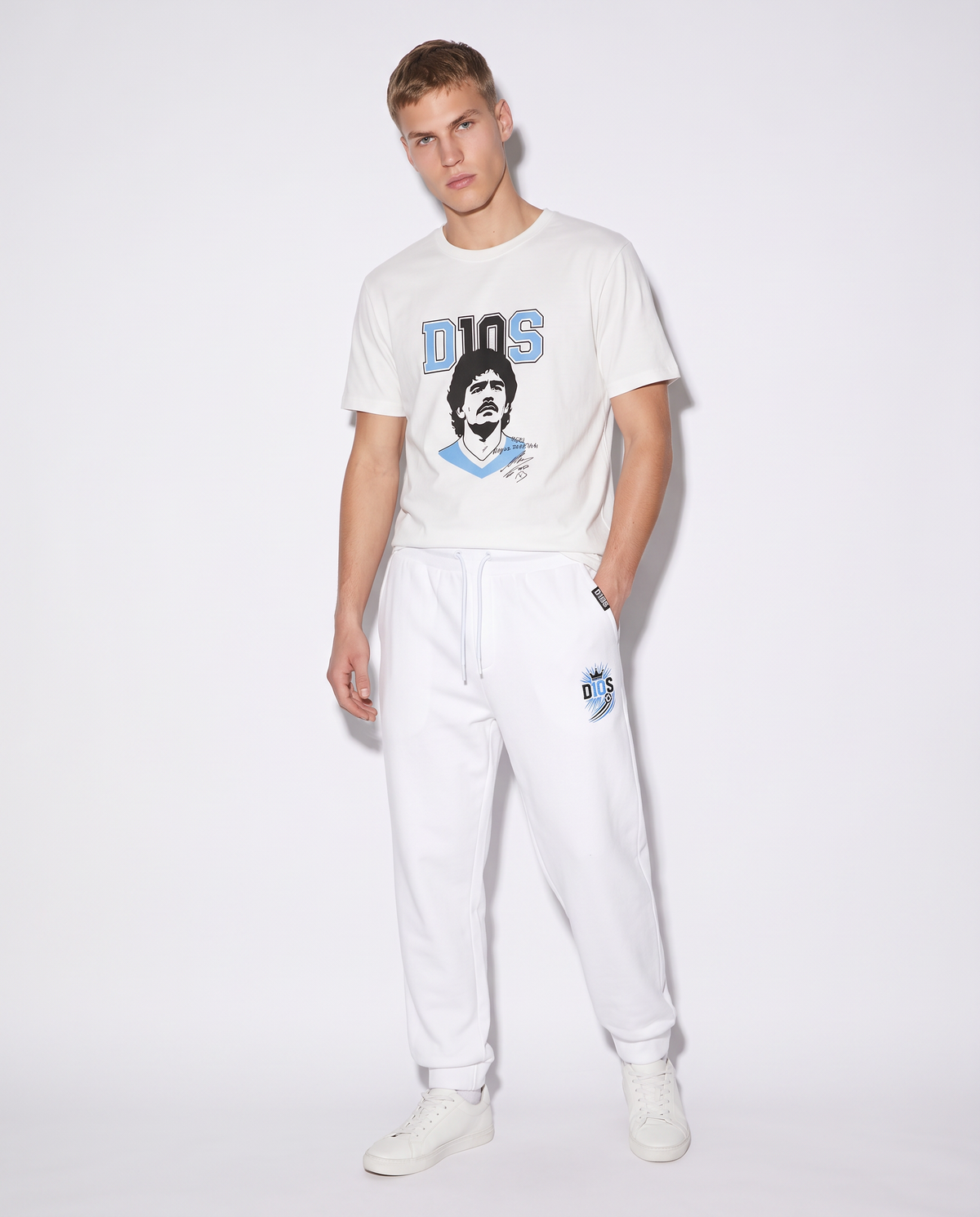 Pantaloni Jogger Basic Uomo D10S Felpa - Bianco
