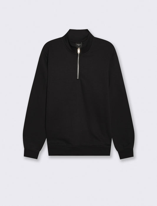 Felpa lupetto zip in misto cotone - Nero