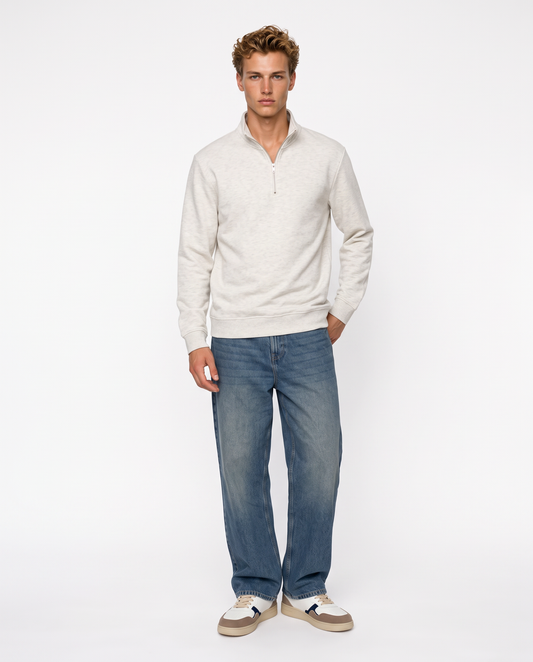 Felpa lupetto zip in misto cotone - Grigio chiaro mel.