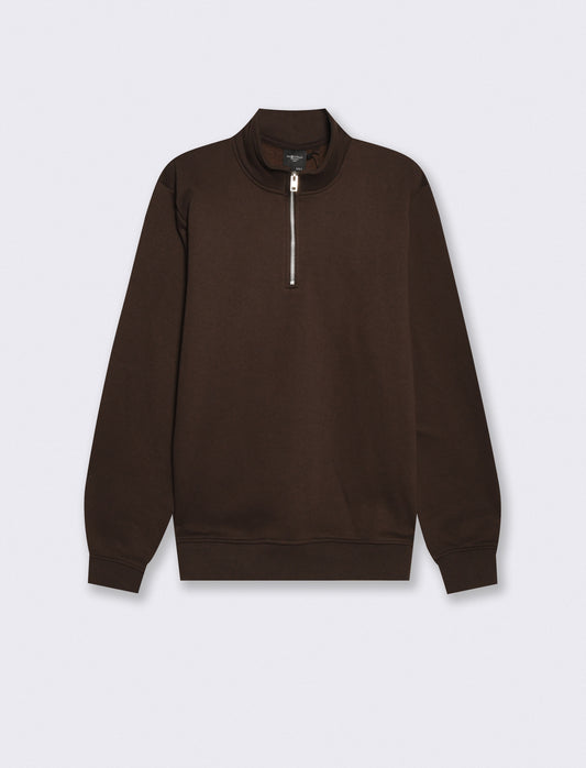 Felpa lupetto zip in misto cotone - Moro
