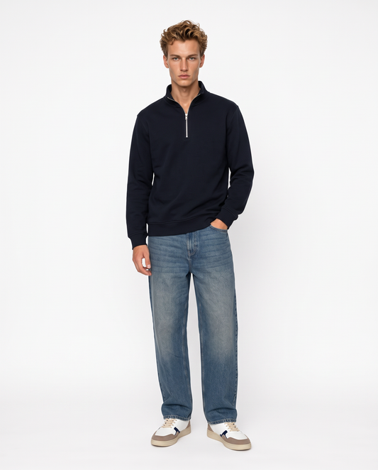 Felpa lupetto zip in misto cotone - Blu