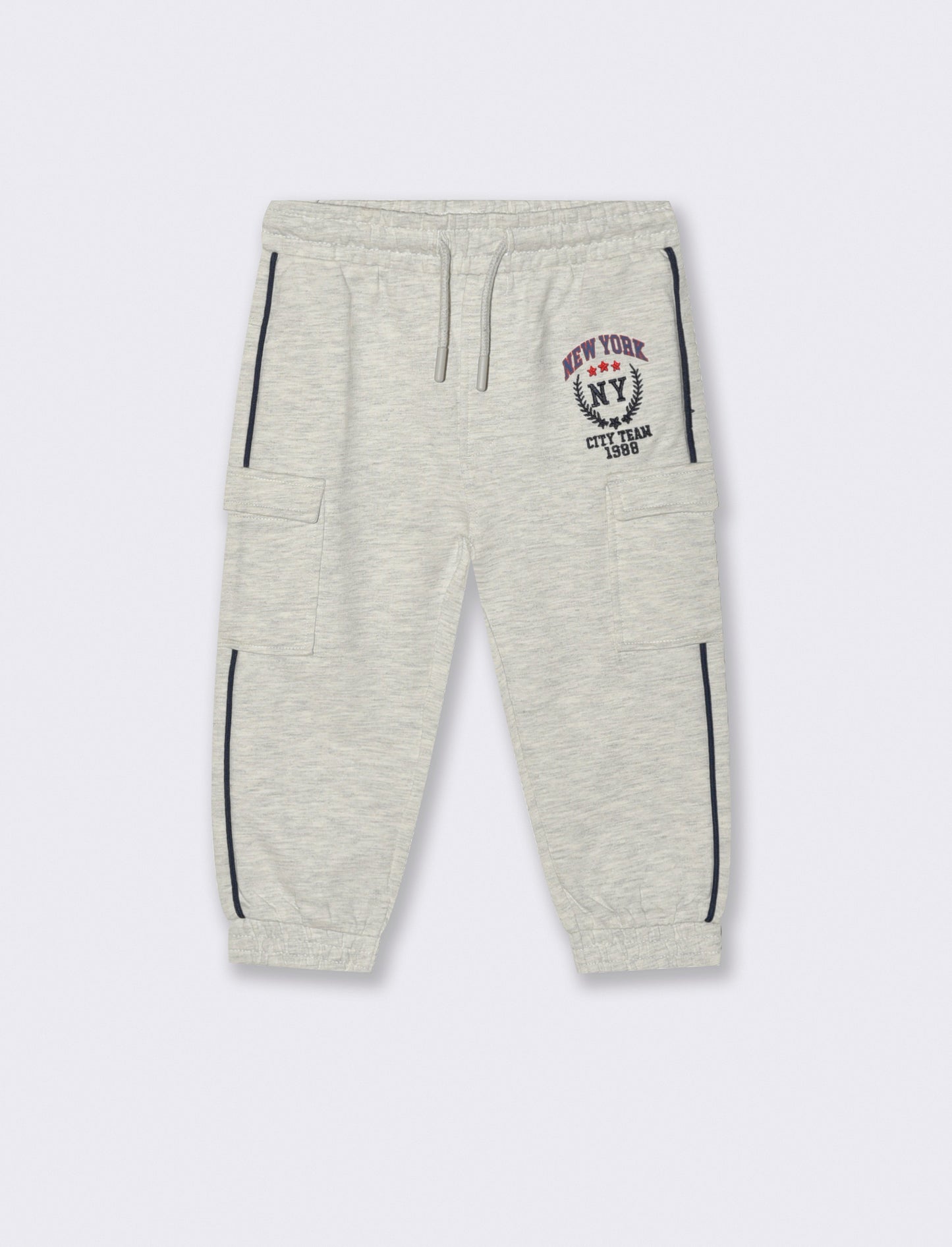 Jogger con tasche e piping - Grigio mel.
