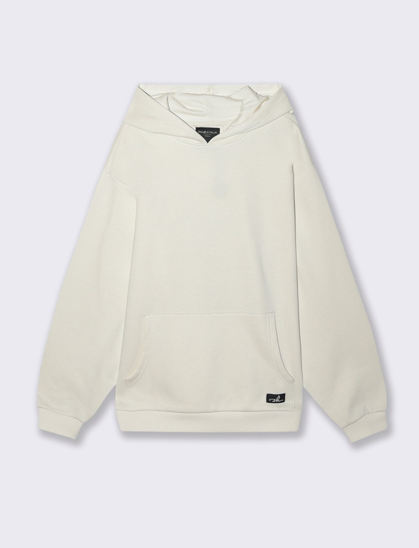 FELPA BOXY FIT CON CAPPUCCIO - Bianco
