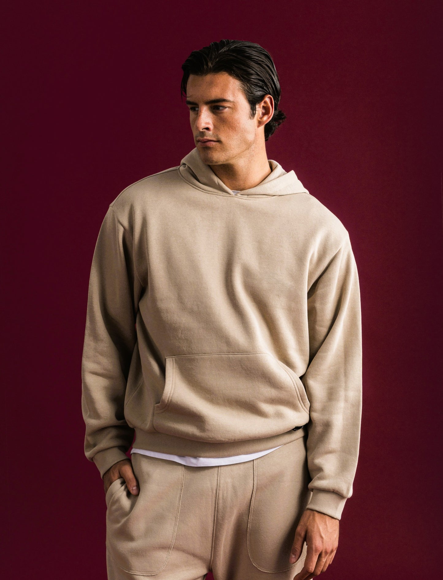 FELPA BOXY FIT CON CAPPUCCIO - Beige