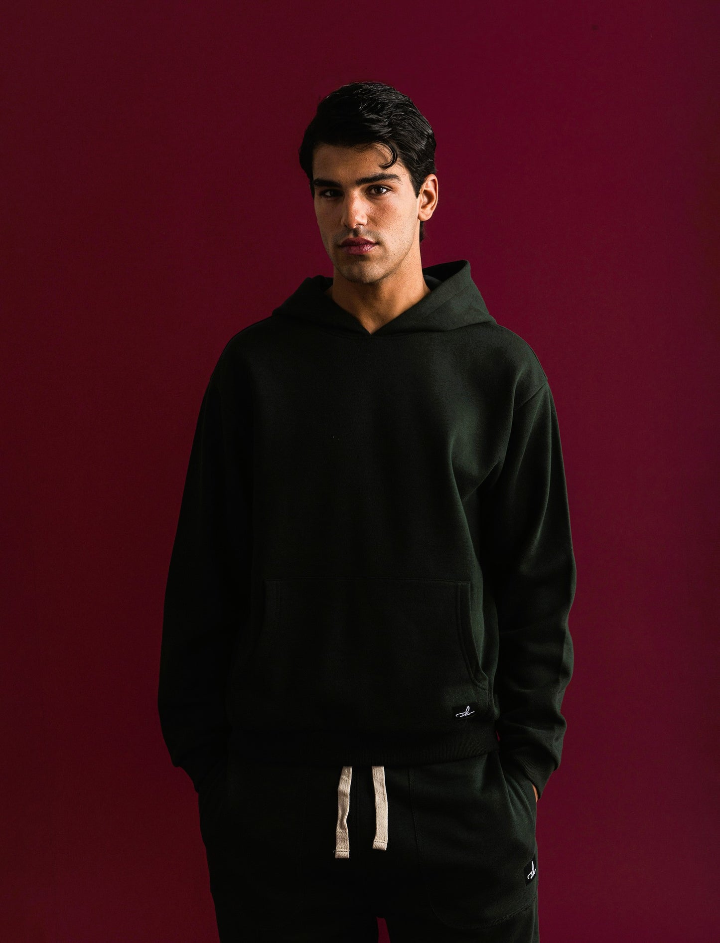 FELPA BOXY FIT CON CAPPUCCIO - Verde scuro