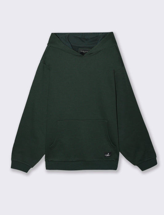 FELPA BOXY FIT CON CAPPUCCIO - Verde scuro