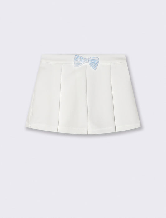 Gonna neonata con piegoni e fiocco righe - Bianco