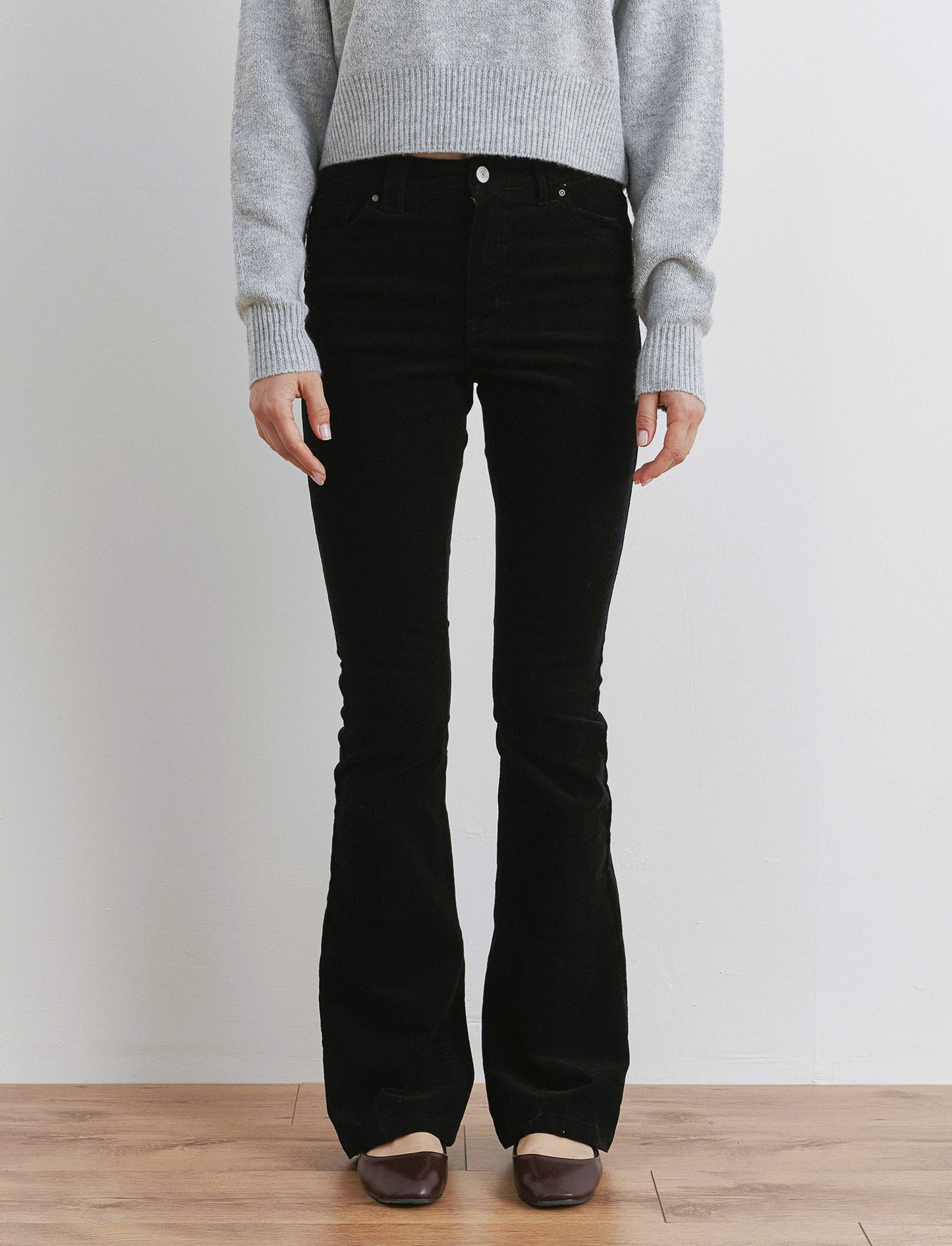 PANTALONE VELLUTO A ZAMPA - Nero
