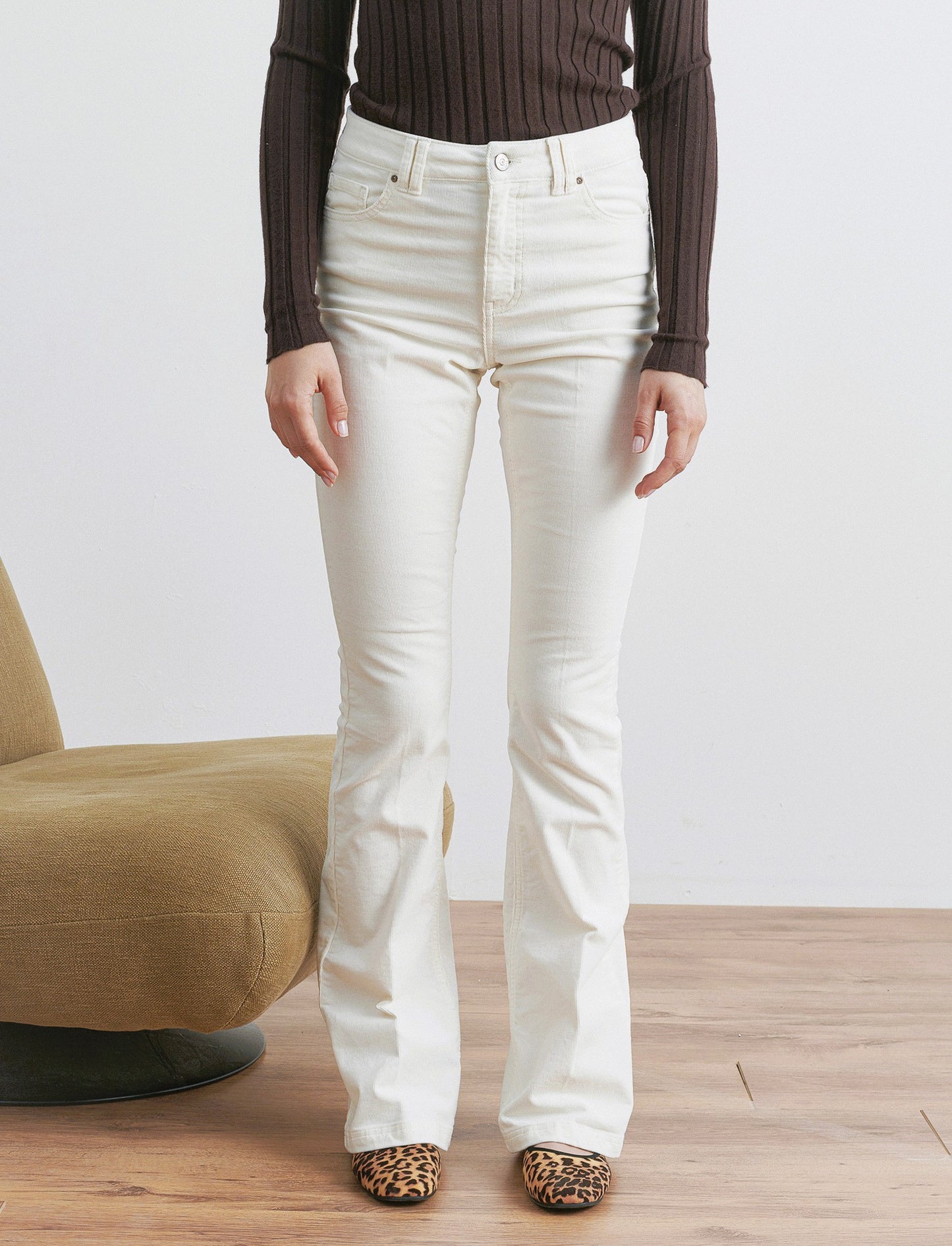 PANTALONE VELLUTO A ZAMPA - Avorio