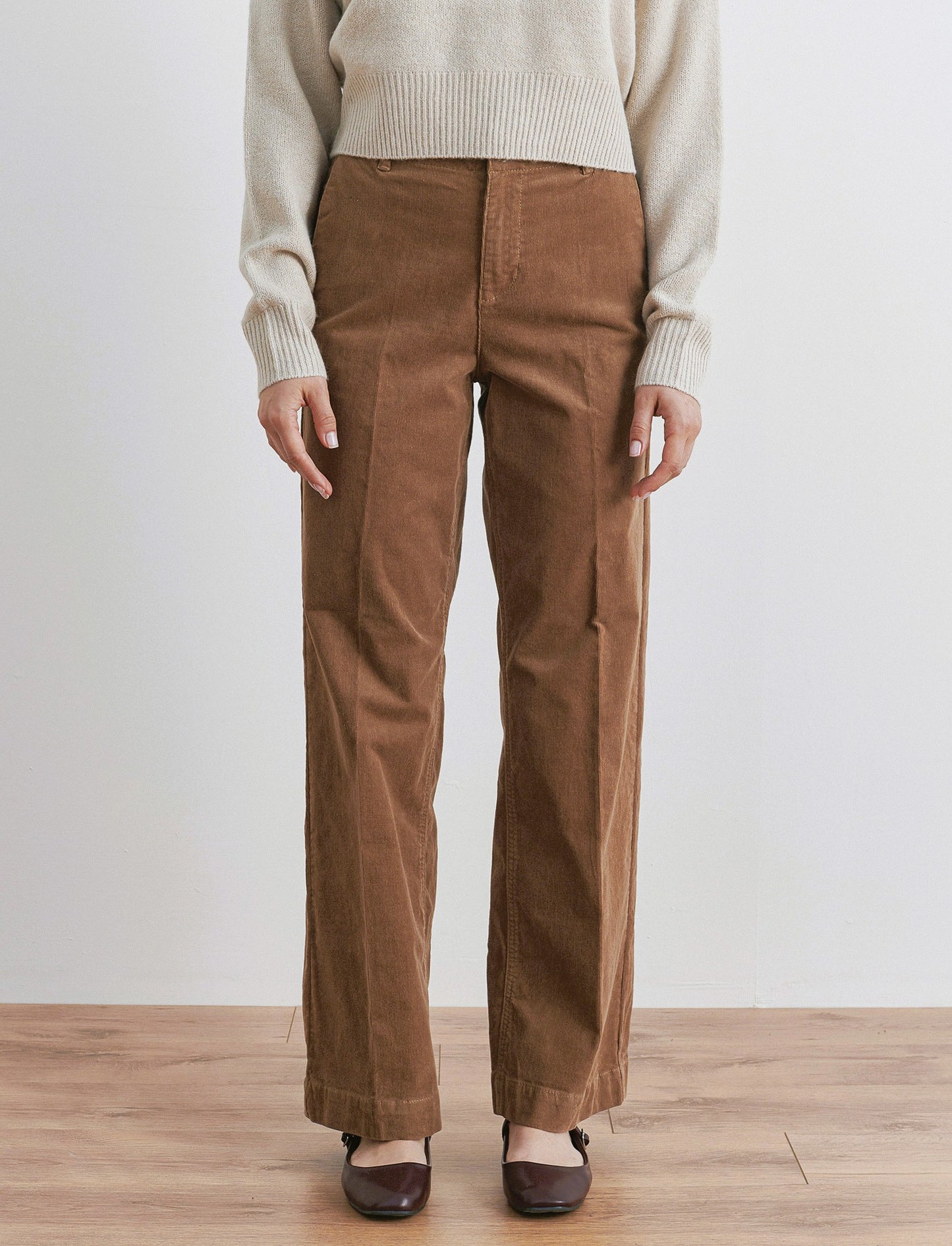 PANTALONE IN VELLUTO GAMBA LARGA - Cammello