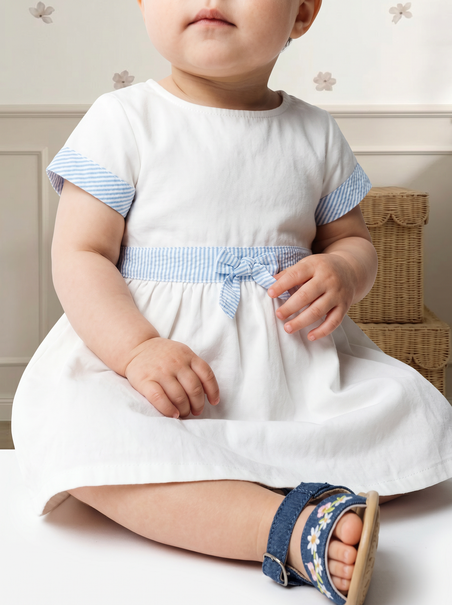 Abito elegante con fiocco e girocollo - Bianco
