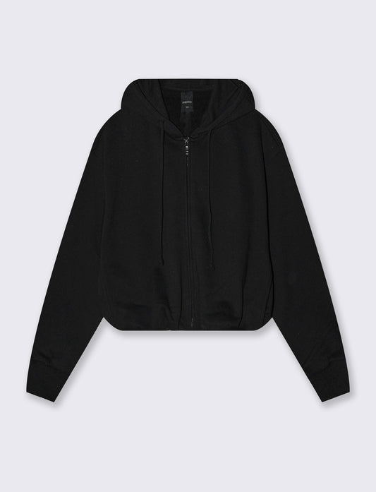 Felpa con risvolto e cappuccio pratico - Nero