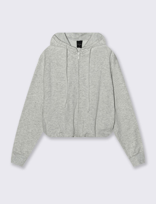 Felpa con risvolto e cappuccio pratico - Grigio chiaro mel.