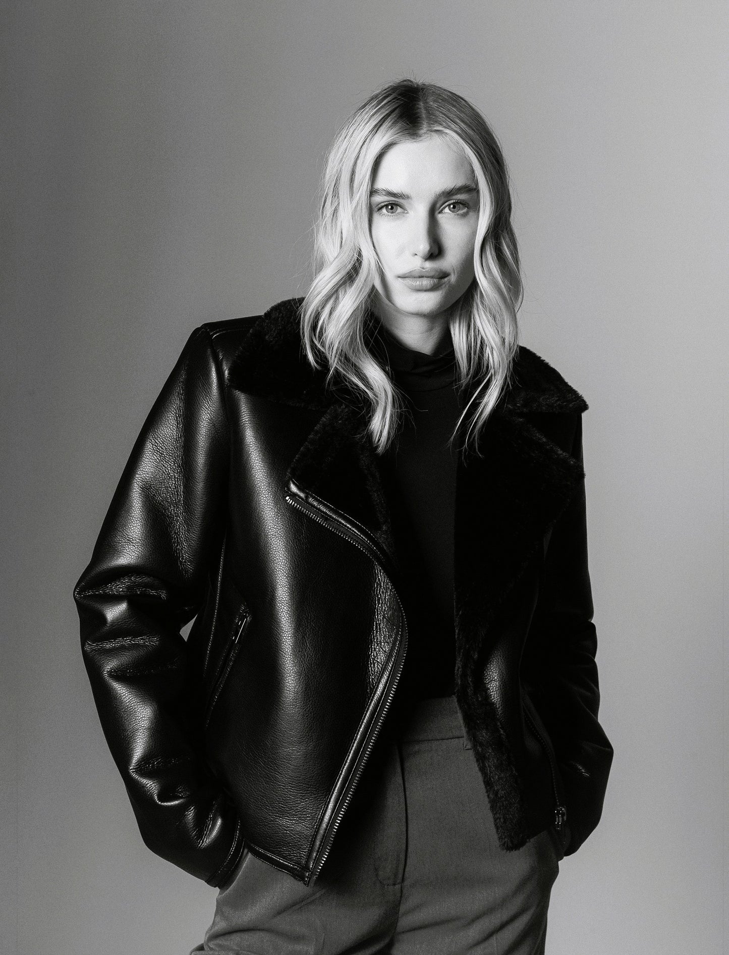 GIUBBOTTO MODELLO CHIODO CON INTERNO IN TESSUTO EFFETTO SHEARLING - Nero
