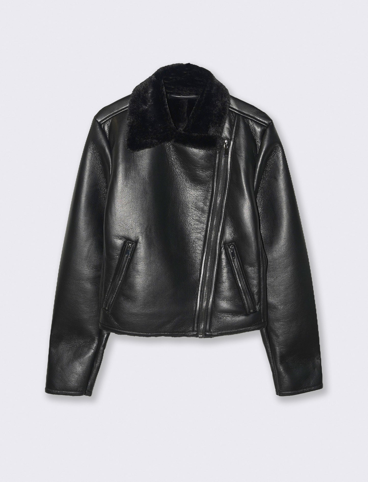 GIUBBOTTO MODELLO CHIODO CON INTERNO IN TESSUTO EFFETTO SHEARLING - Nero