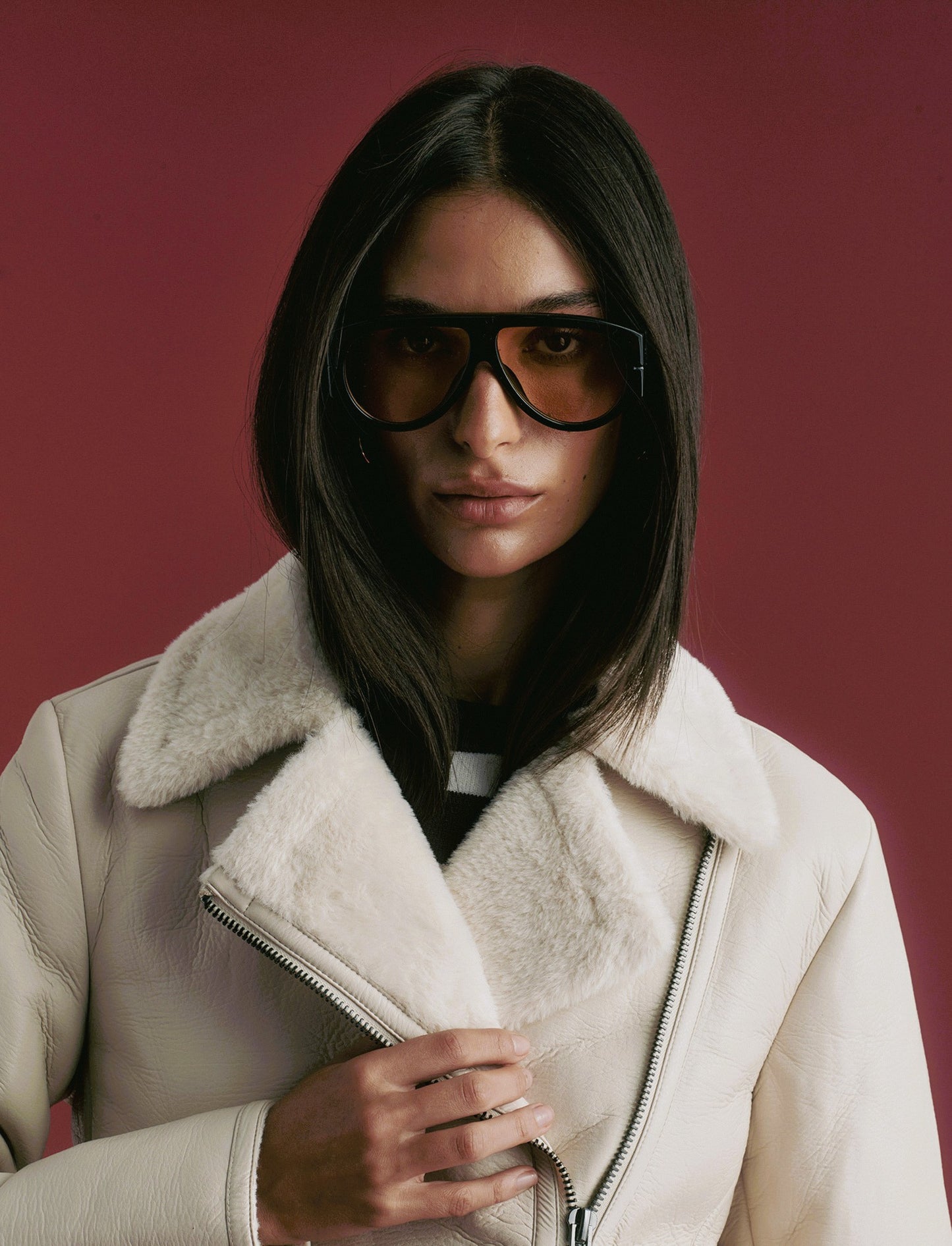 GIUBBOTTO MODELLO CHIODO CON INTERNO IN TESSUTO EFFETTO SHEARLING - Bianco gesso