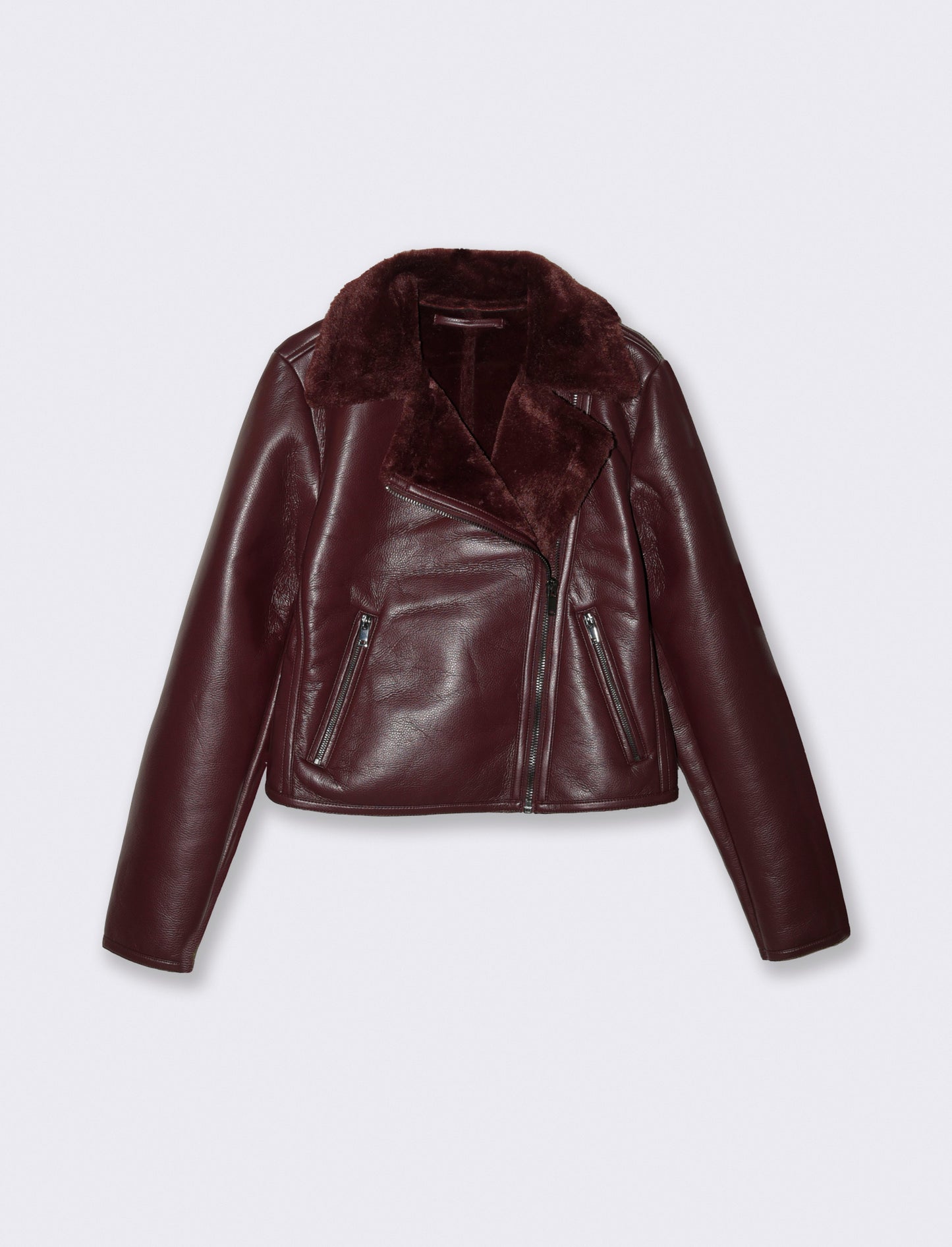GIUBBOTTO MODELLO CHIODO CON INTERNO IN TESSUTO EFFETTO SHEARLING - Bordeaux