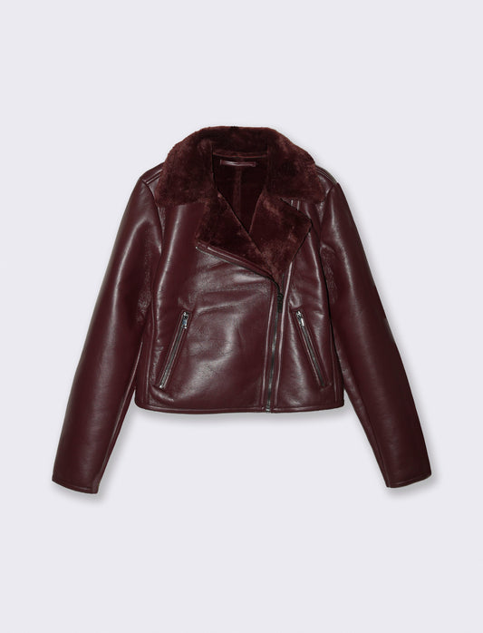 GIUBBOTTO MODELLO CHIODO CON INTERNO IN TESSUTO EFFETTO SHEARLING - Bordeaux