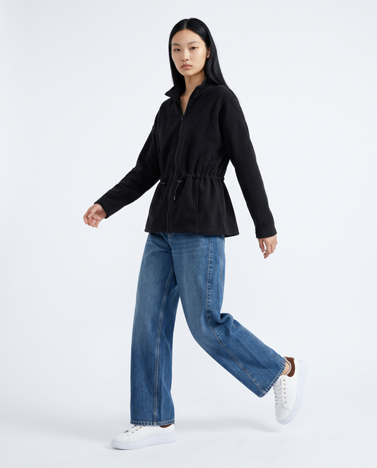 High-neck sweatshirt with drawstring and zip - Black