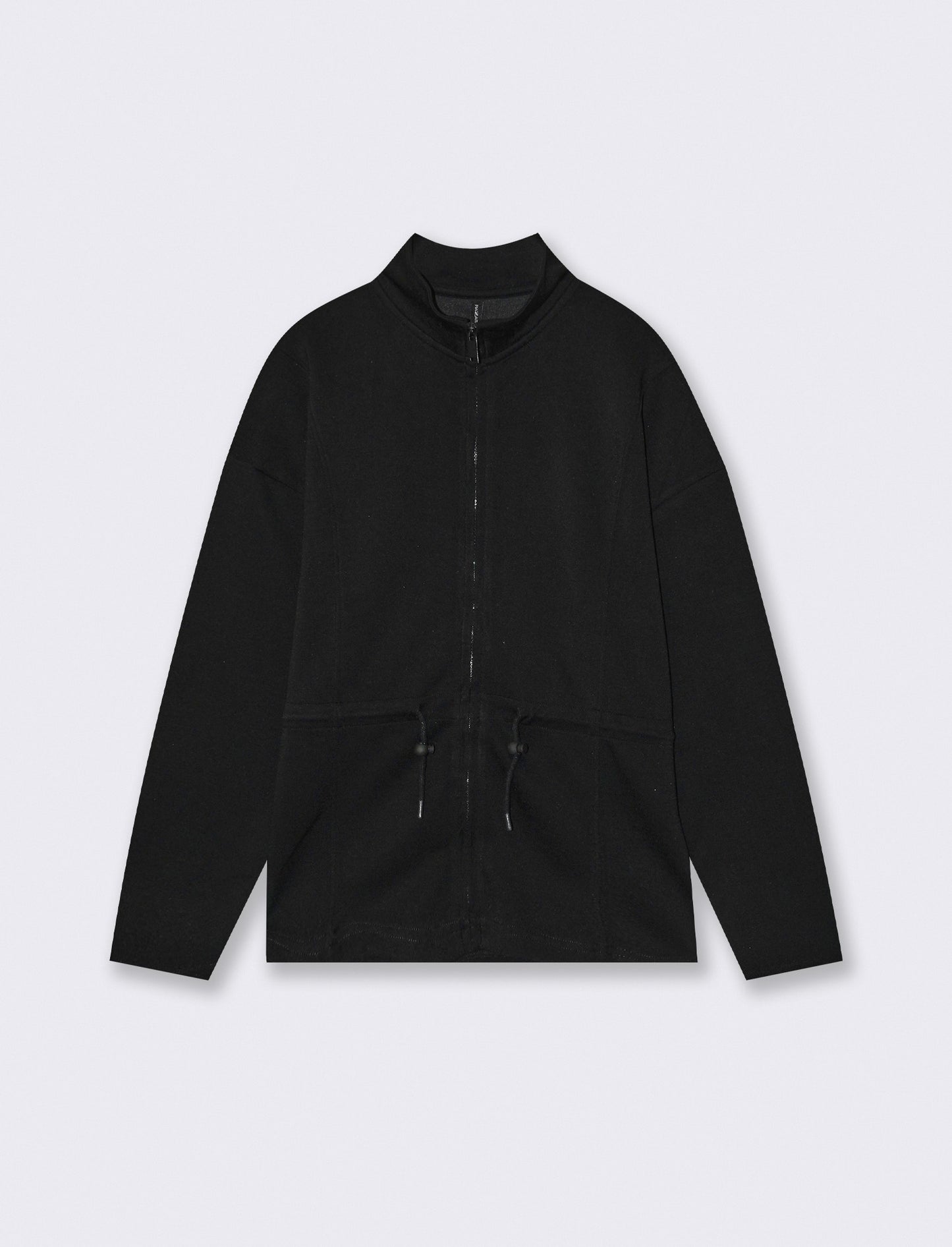 Felpa collo alto con coulisse e zip - Nero